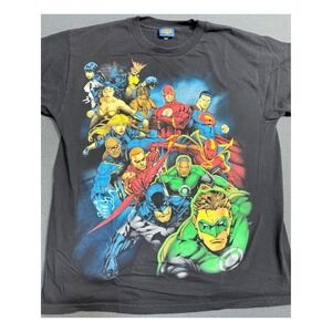 Vintage Justice League T-Shirt Superman Batman Flash Green‎ Lantern DC Comics L